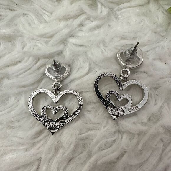 NOLAN MILLER Dangle Drop Heart Rhinestone Earrings Stud Closure - Picture 5 of 7